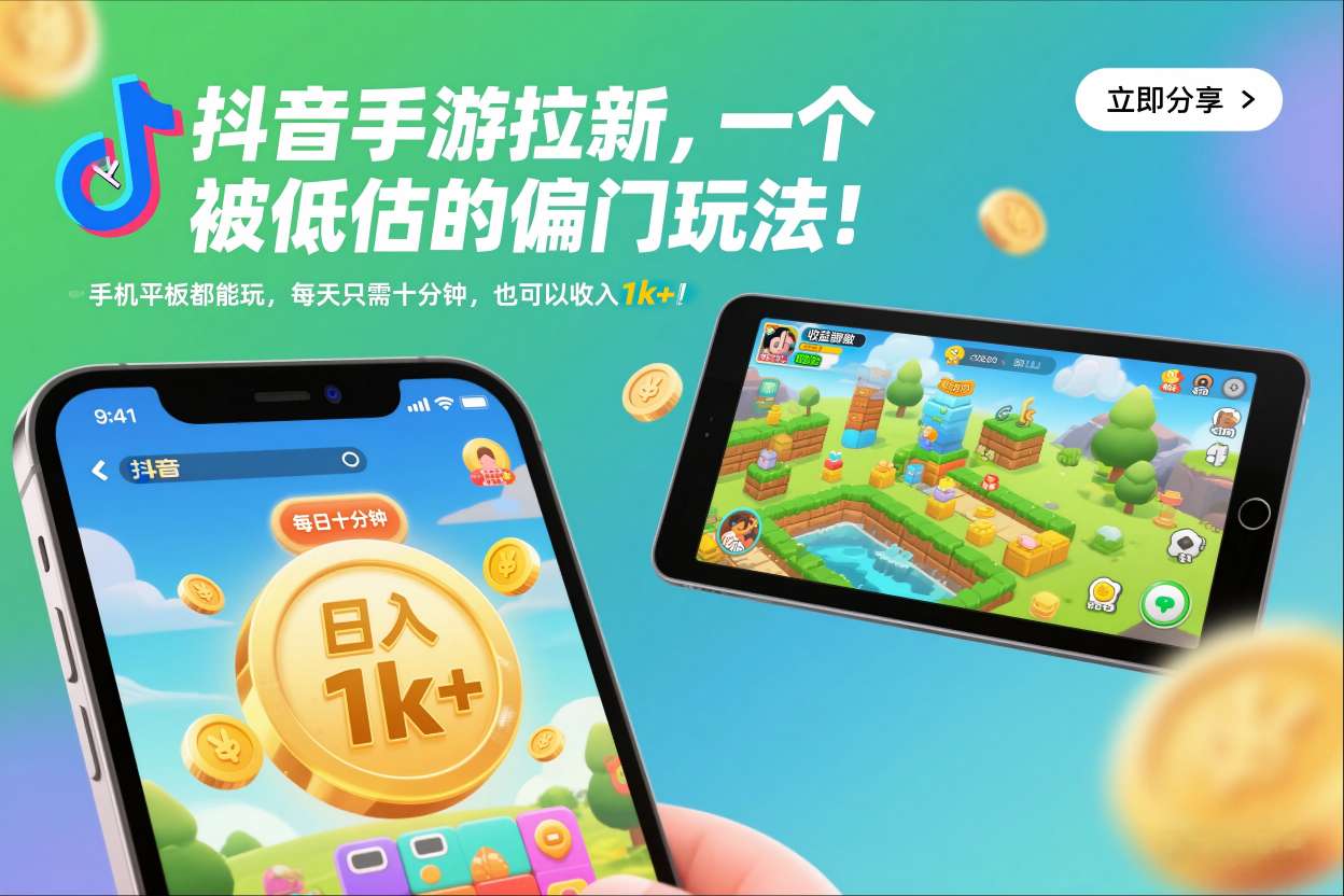 抖音手游拉新，一个被低估的偏门玩法！手机平板都能玩，每天只需十分钟，也可以收入1k+【揭秘】-星云网创