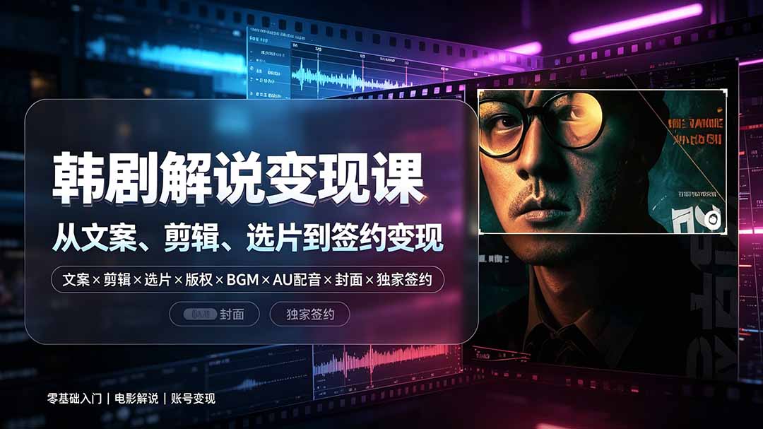 抖音270W粉丝博主亲授韩剧解说课：文案×剪辑×选片×版权×BGM×AU配音×封面×独家签约，零基础到变现-星云网创