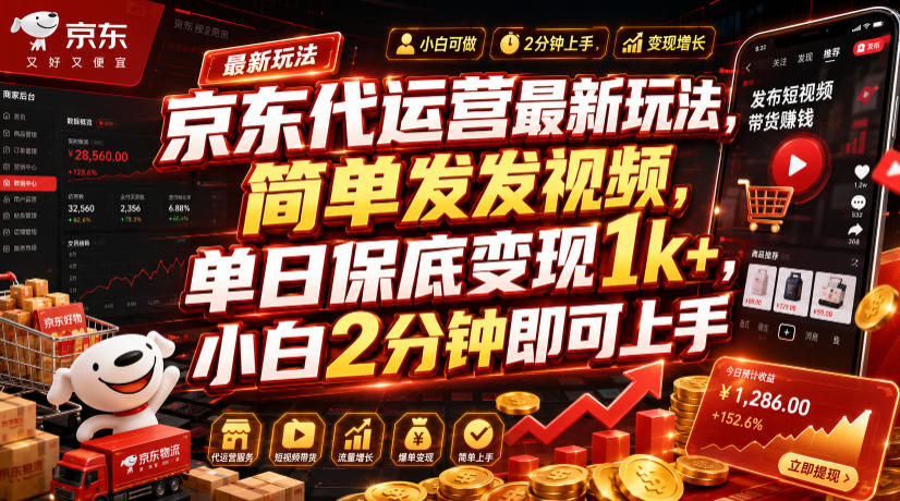 京东代运营最新玩法，简单发发视频，单日保底变现1k+，小白2分钟即可上手【揭秘】-星云网创
