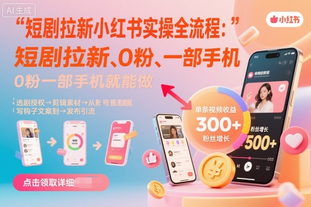 短剧拉新小红书实操全流程，0粉一部手机就可以做，详细教程-星云网创