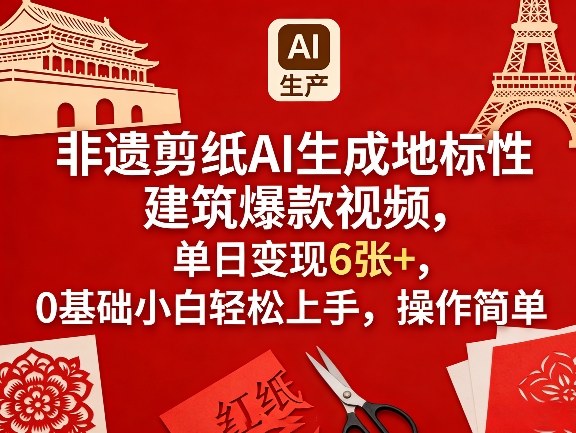 非遗剪纸AI生成地标性建筑爆款视频，单日变现6张+，0基础小白轻松上手，操作简单-星云网创