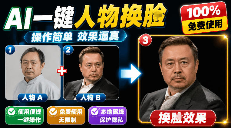 纯离线本地运行！AI一键人物lian部替换软件，支持图片换lian，效果逼真，最便捷换lian工具FaceSwap-星云网创