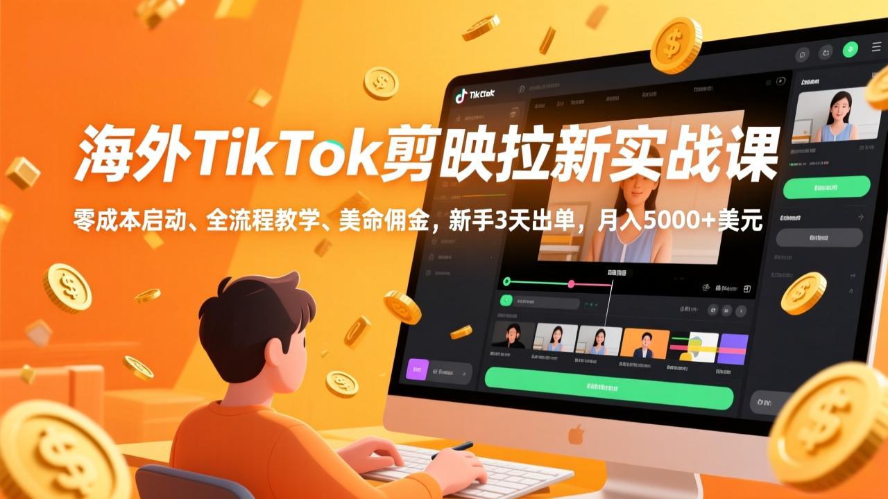 海外TikTok剪映拉新实战课，零成本启动、全流程教学、美金佣金，新手3天出单，月入5000+美元-星云网创