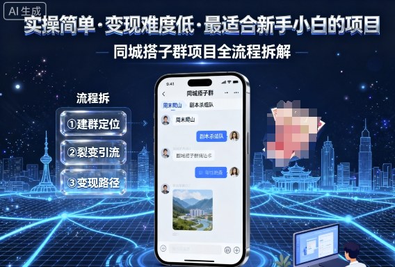 实操简单，变现难度低，最适合新手小白做的项目，每天轻松收入3张，同城搭子群项目全流程拆解-柚子轻创