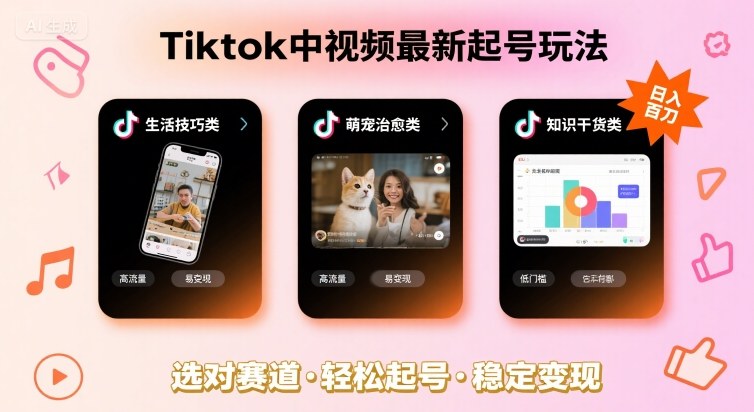 Tiktok中视频最新起号玩法，想要日入百刀，做好这几个赛道就可以了-星云网创