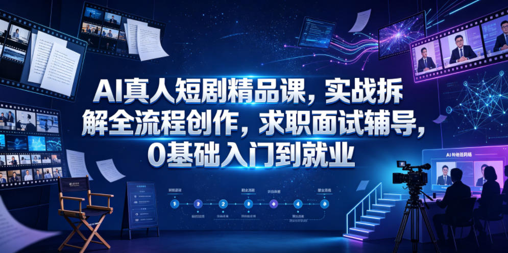 AI真人短剧精品课，实战拆解全流程创作，求职面试辅导，0基础入门到就业-星云网创
