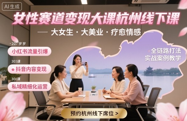 女性赛道变现大课杭州线下，大女生，大美业，疗愈情感，一套小红书、抖音、私域全链路打法-星云网创