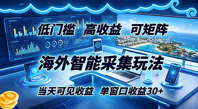 海外智能采集玩法，低门槛高单价可矩阵，当天可见收益，单窗口30+-星云网创