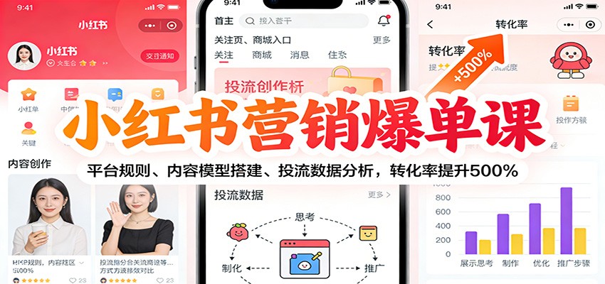 小红书营销爆单课：平台规则、内容模型搭建、投流数据分析，转化率提升500%-云网创