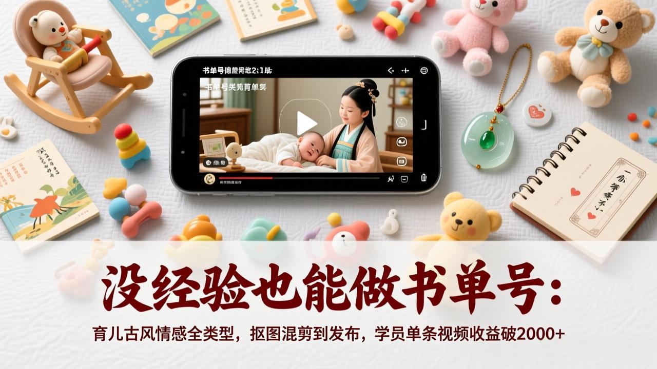 没经验也能做书单号：育儿古风情感全类型，抠图混剪到发布，学员单条视频收益破2000+-星云网创