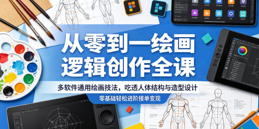 从零到一绘画逻辑创作全课，多软件通用绘画技法，吃透人体结构与造型设计，零基础轻松进阶接单变现-星云网创