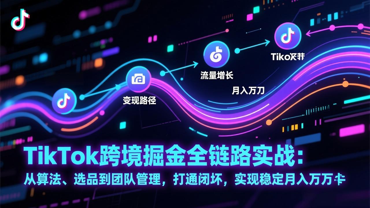 TikTok跨境掘金全链路实战：从算法、选品到团队管理，打通闭环，实现稳定月入万刀-问题不大网创