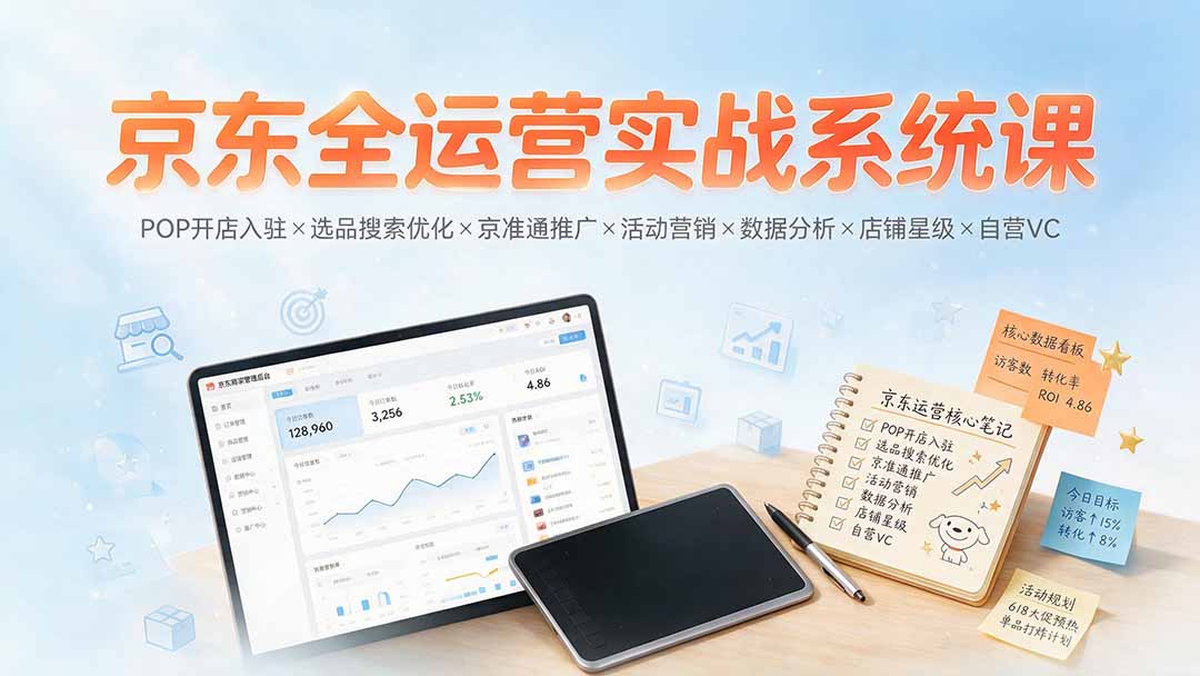 京东全运营实战系统课：POP开店入驻×选品搜索优化×京准通推广×活动营销×数据分析×店铺星级×自营VC-星云网创