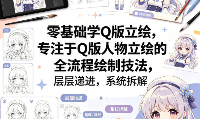 零基础学Q版立绘，专注于Q版人物立绘的全流程绘制技法，层层递进，系统拆解-云网创