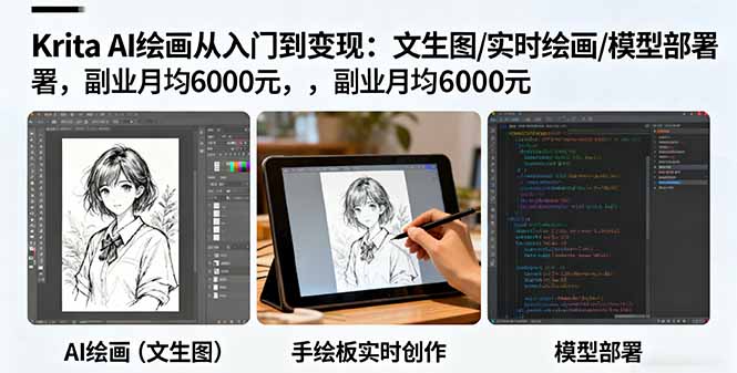 Krita AI绘画从入门到变现：文生图/实时绘画/模型部署，副业月均6000元-星云网创