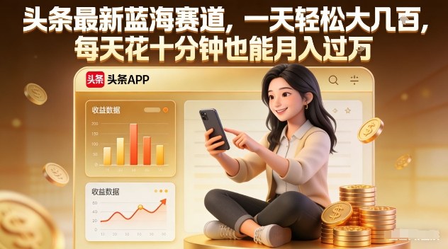 头条最新蓝海赛道，一天轻松大几张，每天花十分钟也能月入过1W【揭秘】-问题不大网创