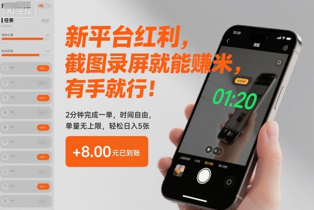 新平台红利，截图录屏就能賺米，有手就行！2分钟完成一单，时间自由，单量无上限，轻松日入5张【揭秘】-星云网创