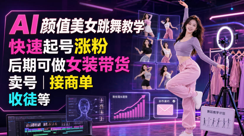 AI颜值美女跳舞教学，快速起号涨粉，后期可做女装带货，卖号，接商单，收徒等-星云网创