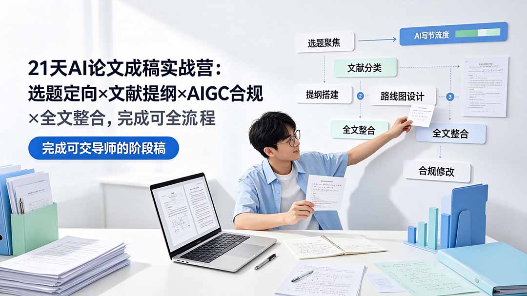 21天AI论文成稿实战营：选题定向×文献提纲×AIGC合规×全文整合，完成可交导师的阶段稿-星云网创