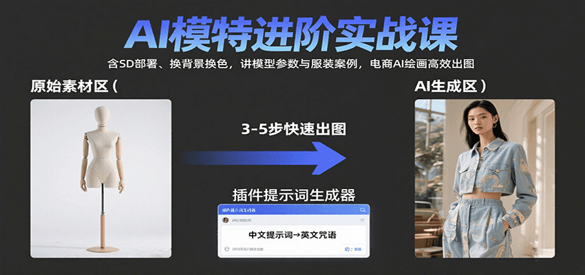 AI模特进阶实战课：含SD部署、换背景换色，讲模型参数与服装案例，电商AI绘画高效出图-星云网创