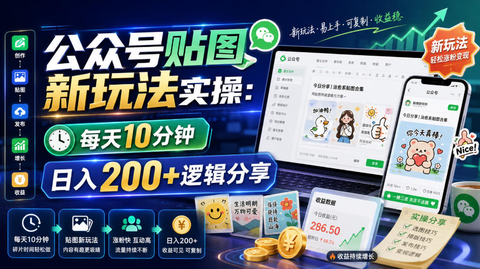 公众号贴图新玩法实操，每天10分钟，日入200+逻辑分享-星云网创