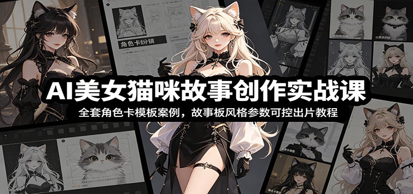 AI美女猫咪故事创作实战课：全套角色卡模板案例，故事板风格参数可控出片教程-星云网创