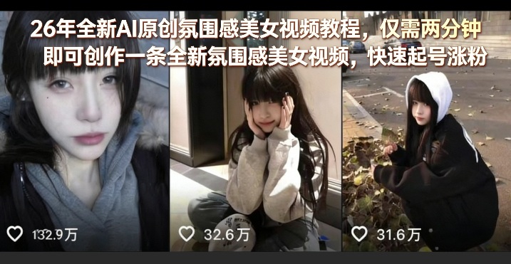 26年全新AI原创氛围感美女视频教程，仅需两分钟即可创作一条全新氛围感美女视频，快速起号涨粉-星云网创