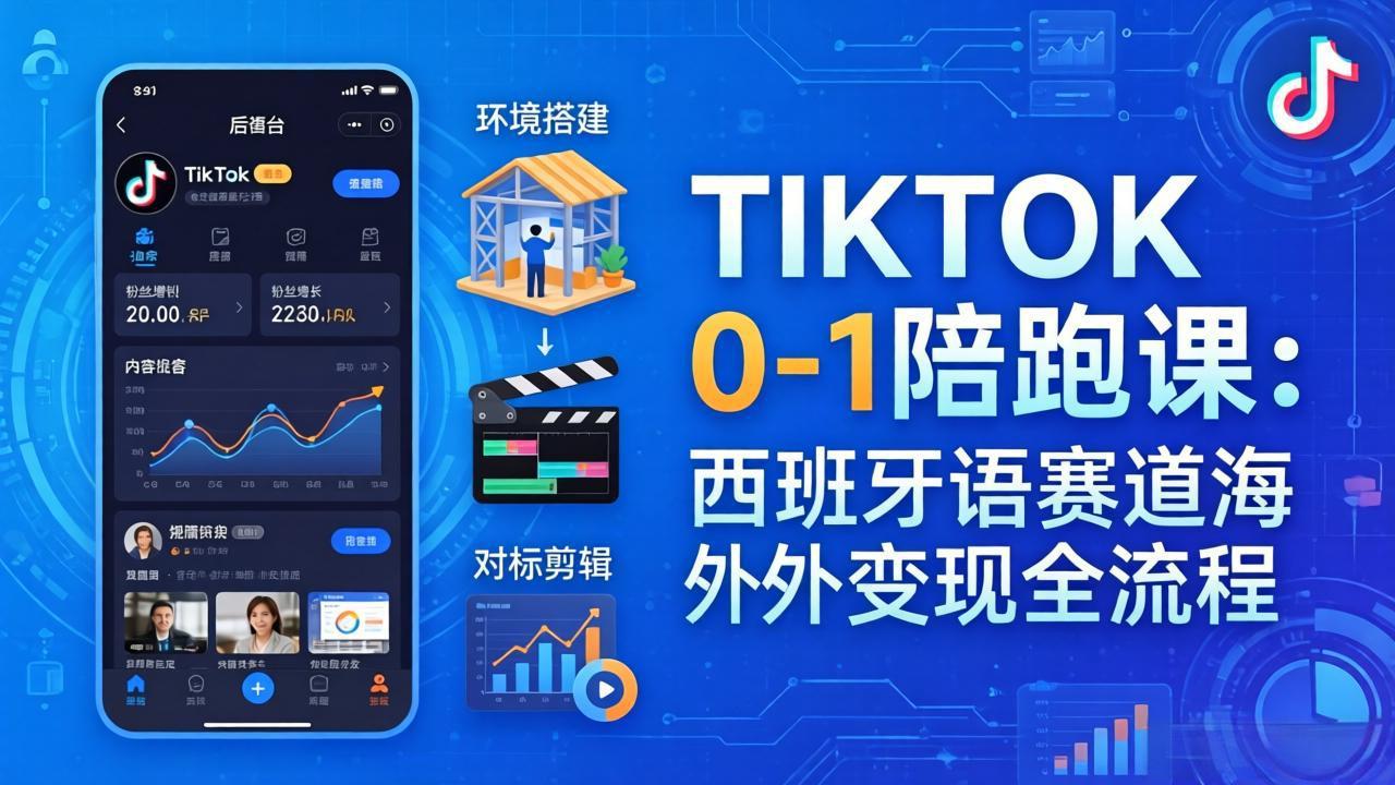 TIKTOK 0-1 陪跑课：从环境搭建到刷对标剪辑，西班牙语赛道海外变现全流程-星云网创