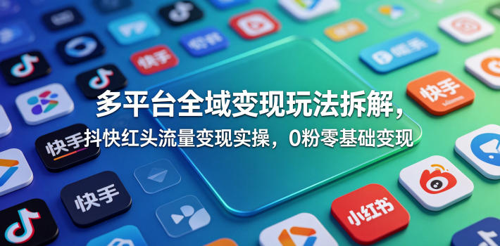 多平台全域变现玩法拆解，抖快红头流量变现实操，0粉零基础变现-星云网创