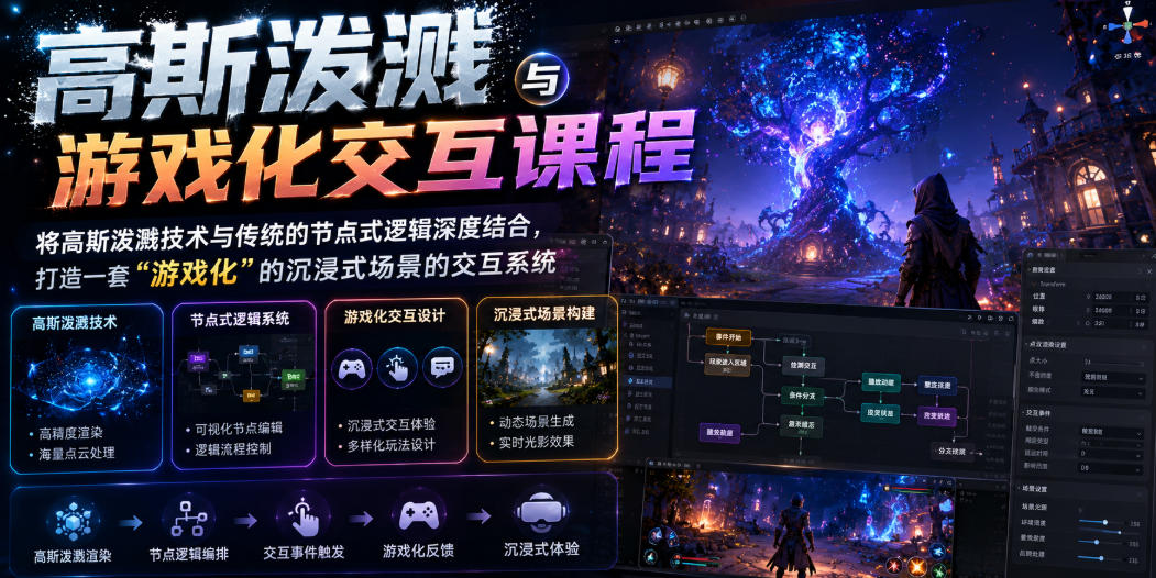 高斯泼溅与游戏化交互课程，将高斯泼溅技术与传统的节点式逻辑深度结合，打造一套“游戏化”的沉浸式场景的交互系统-星云网创
