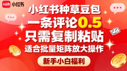 小红书种草豆包，一条评论0.5，只需复制粘贴，适合批量矩阵放大操作，新手小白福利-星云网创