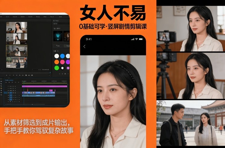 0基础可学！《女人不易》竖屏剧情剪辑课，从素材筛选到成片输出，手把手教你驾驭复杂故事-星云网创