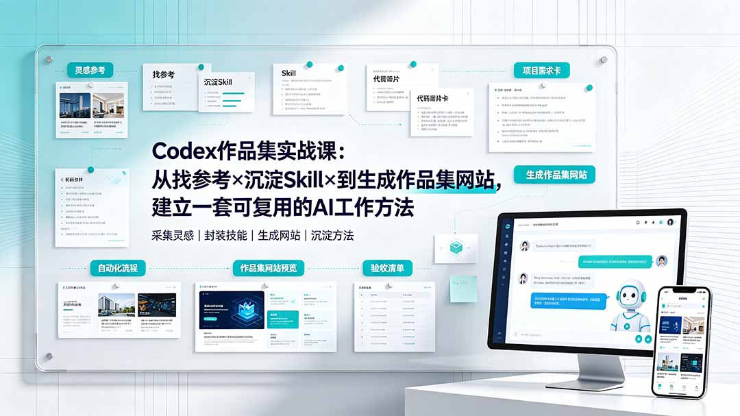 Codex作品集实战课：从找参考×沉淀Skill×到生成作品集网站，建立一套可复用的AI工作方法-星云网创