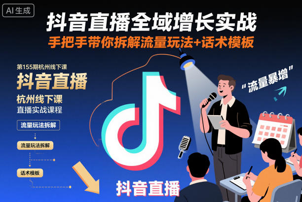 抖音直播全域增长实战第155期杭州线下课,手把手带你拆解流量玩法+话术模板-我要项目网