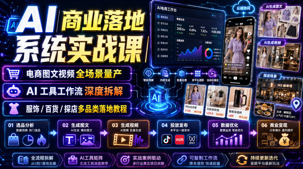 AI商业落地系统实战课｜电商图文视频全场景量产・AI工具工作流深度拆解・服饰/百货/探店多品类落地教程-星云网创