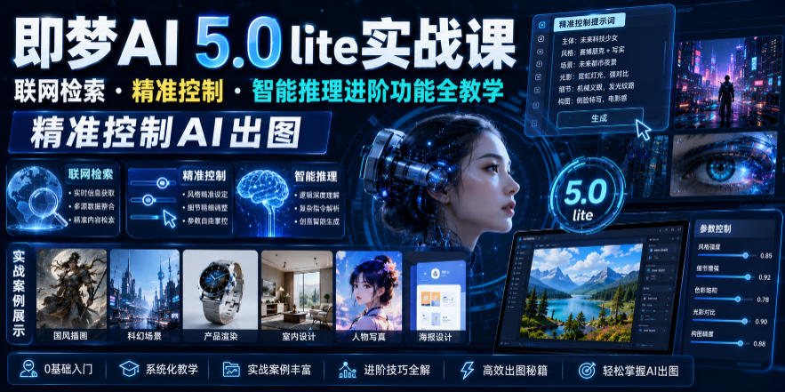 即梦AI 5.0 lite实战课,联网检索・精准控制・智能推理进阶功能全教学,精准控制AI出图-星云网创