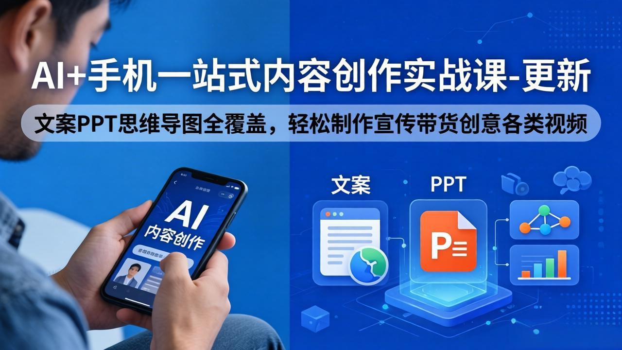 AI+手机一站式内容创作实战课-更新，文案PPT思维导图全覆盖，轻松制作宣传带货创意各类视频-星云网创