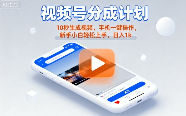视频号分成计划懒人玩法，10秒生成视频，手机一键操作，新手小白轻松上手，日入1K【揭秘】-星云网创