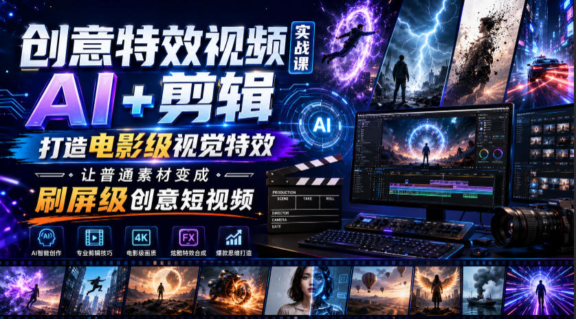 创意特效视频实战课，AI+剪辑打造电影级视觉特效，让普通素材变成刷屏级创意短视频-星云网创