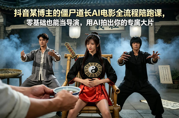 抖音某博主的僵尸道长AI电影全流程陪跑课，零基础也能当导演，用AI拍出你的专属大片-星云网创