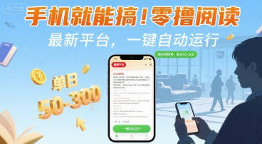 手机就能搞！零撸阅读挂G，最新平台，一键自动运行，随时随地挣，单日50-3张+【揭秘】-思意网创