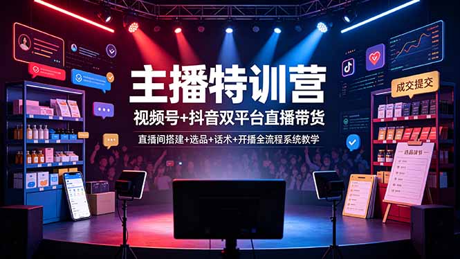 主播特训营：视频号+抖音双平台直播带货，直播间搭建+选品+话术+开播全流程系统教学-星云网创