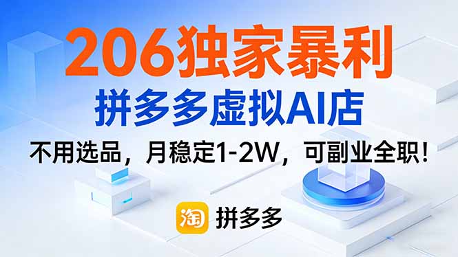 206独家暴利，拼多多虚拟AI店，不用选品，月稳定1-2W，可副业全职！-星云网创