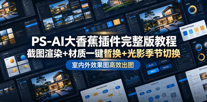PS-AI大香蕉插件完整版教程，截图渲染+材质一键替换+光影季节切换，室内外效果图高效出图高阶课程-星云网创