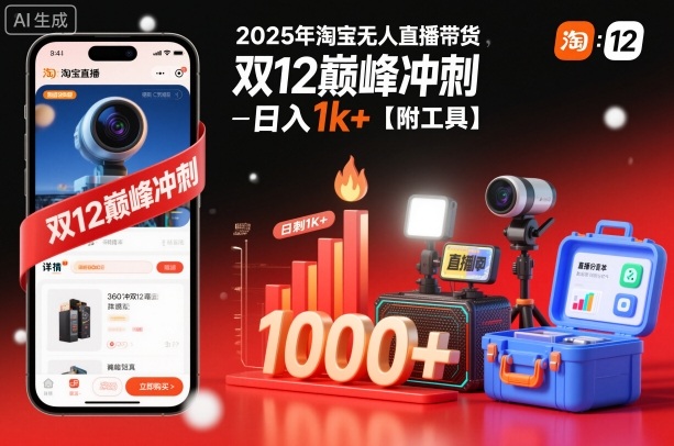 2025年淘宝无人直播带货，冲刺双12，日入1k+【附工具】【揭秘】-我要项目网