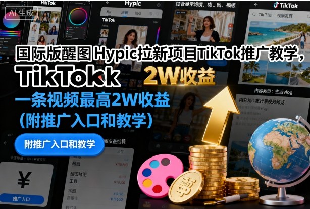国际版醒图Hypic拉新项目TikTok推广教学，一条视频最高2W收益(附推广入口和教学)-柚子轻创