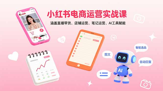 小红书电商运营实战课：涵盖直播带货、店铺运营、笔记运营、AI工具赋能-问题不大网创