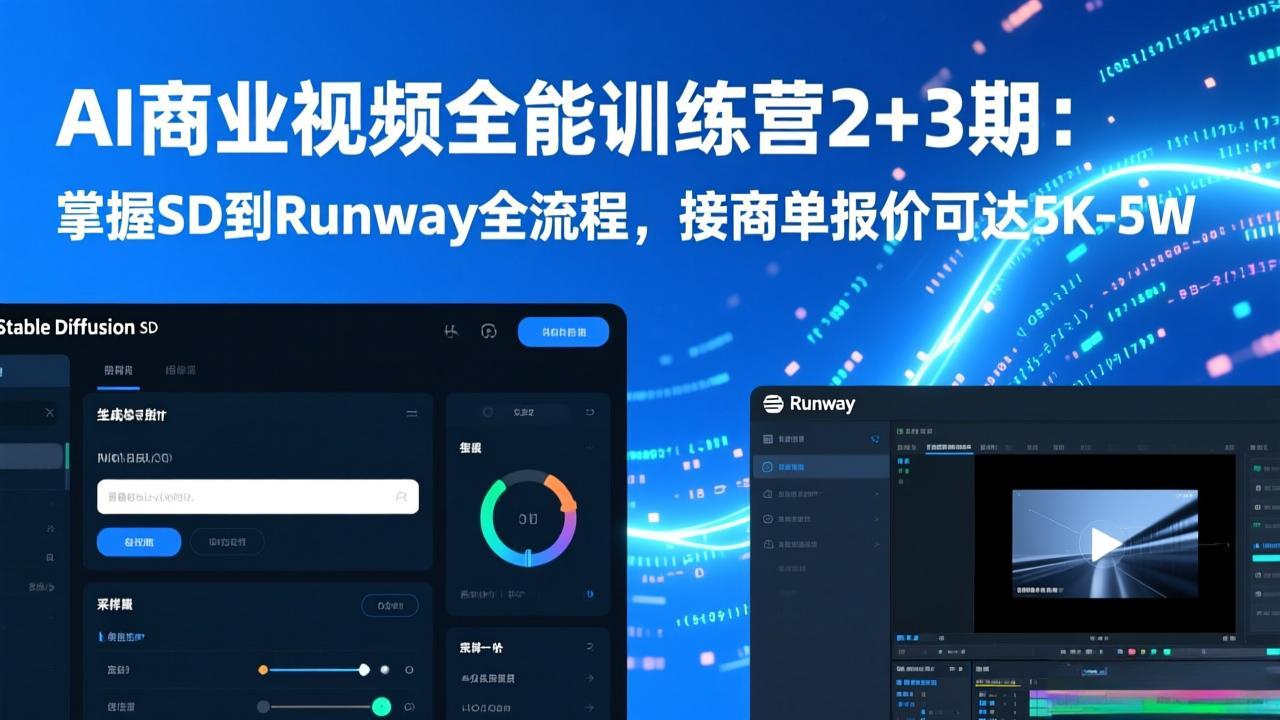 AI商业视频全能训练营2+3期：掌握SD到Runway全流程，接商单报价可达5K-5W-星云网创