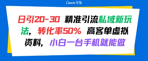 日引 20-30 精准引流私域新玩法,转化率50% 高客单虚拟资料,小白一台手机就能做-星云网创