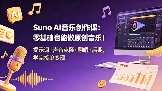 Suno AI音乐创作课：零基础也能做原创音乐！提示词+声音克隆+翻唱+后期，学完接单变现-星云网创